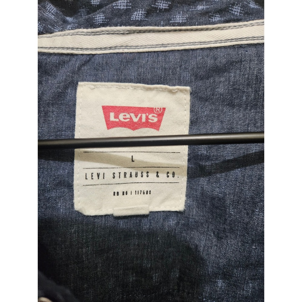 Levis Mens Western Pearl Snap Shirt Blue Geometric Print Long Sleeve 3LDLW2351 L - Picture 2 of 7